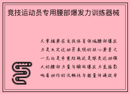 竞技运动员专用腰部爆发力训练器械